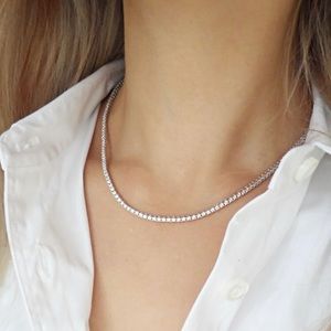CZ Tennis necklace 14k white gold plated.